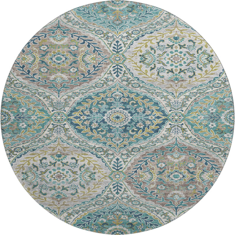 Premium Machine Washable Pinkston Panels Rug, Round 8'