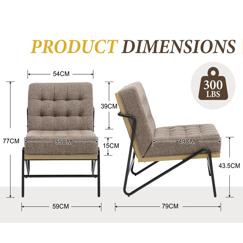 Metal Accent Stool, Linen, Dark Brown