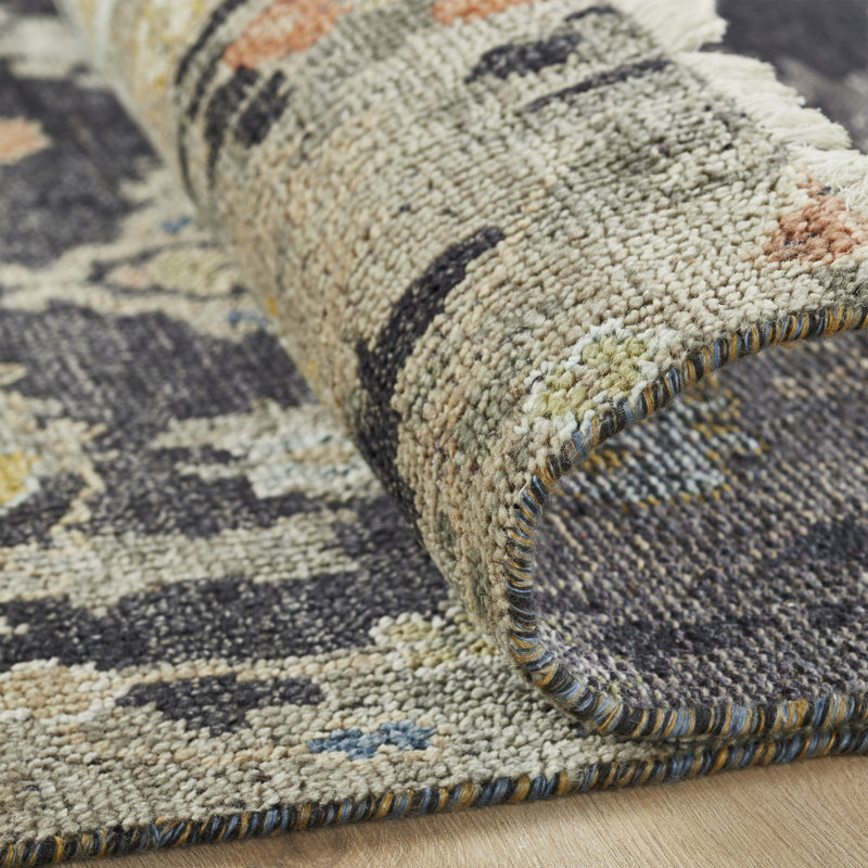 Amaris Midnight Bloom Hand-Knotted Wool Area Rug, Rectangle 9' x 12'