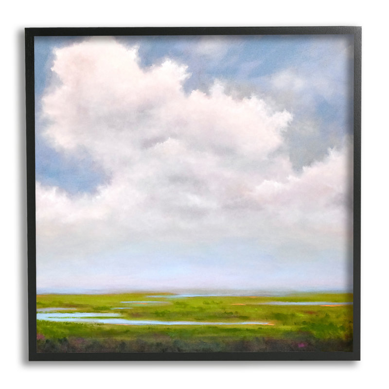 «Panoramic Meadow Horizon Clouds» par Catherine Andersen - peinture sur bois, Giclée encadrée noir minuit