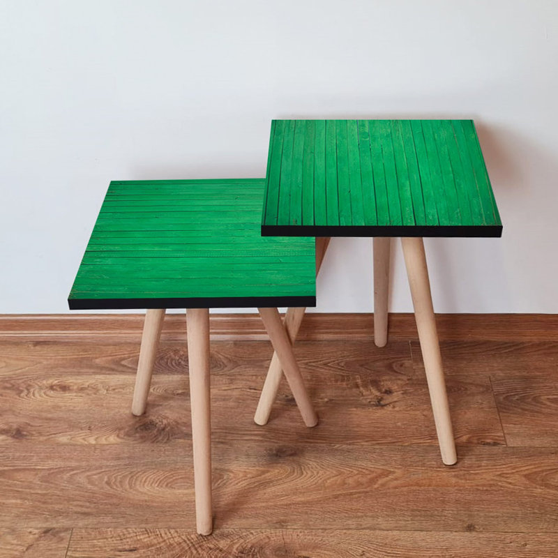 Ensemble de tables gigognes modernes (2 pièces), vert et noir, 13,8 x 18,5 x 13,8 pouces | 100% panneau de fibres à densité moyenne avec pieds en bois de hêtre, épaisseur: 0,71 pouce | Conception géométrique élégante, parfaite pour le salon et les espaces contemporains