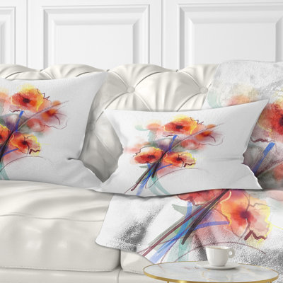 Fleurs douces sur fond blanc - Coussin décoratif à imprimé floral
