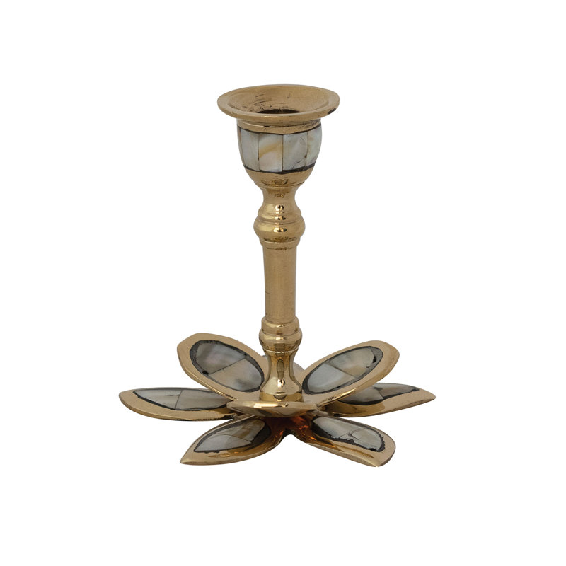 Porte-bougie rond en forme de fleur en laiton avec incrustation de nacre