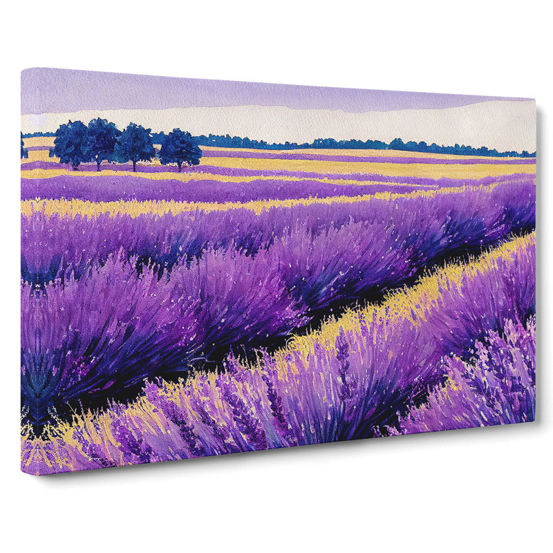 Watercolour Lavender Field Vol.3 - Wrapped Canvas, 50cm H x 76cm W x 3cm D