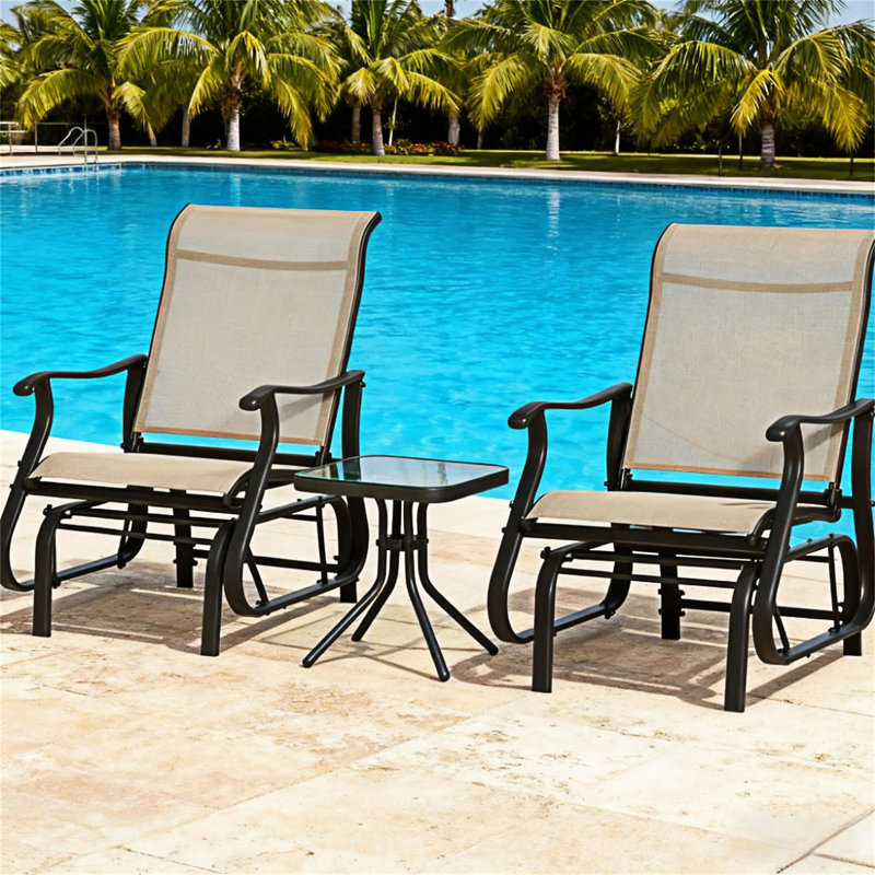 Outdoor Gliders Set Bistro Set, Black/Beige