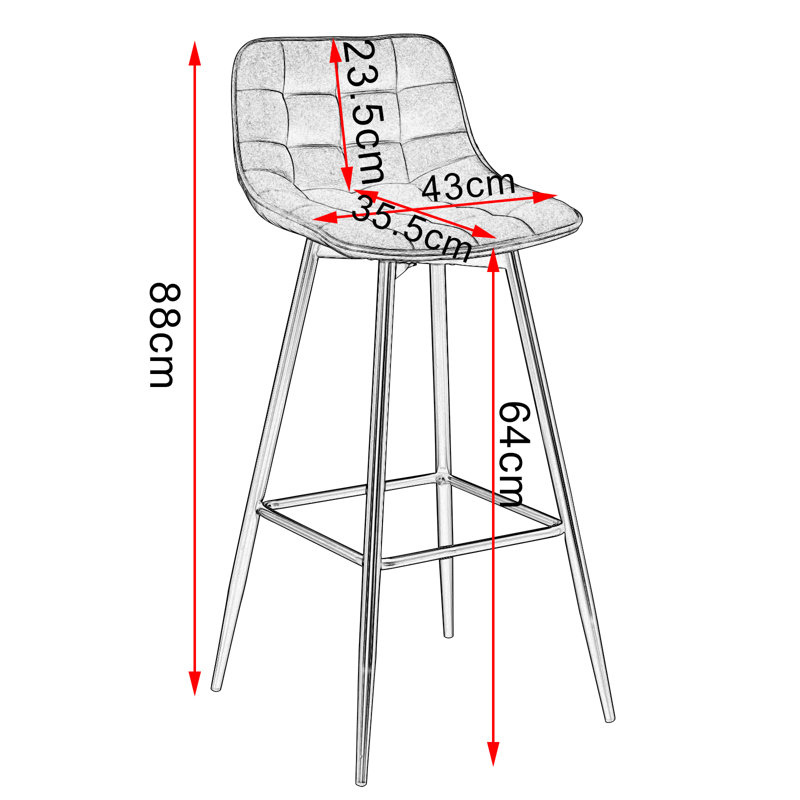 Upholstered Counter Stool with Metal Frame, Grey