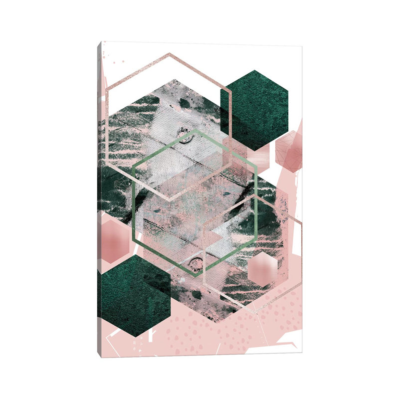 Pink Green Geo Hex by Urban Epiphany - Print on Canvas, Wrapped Canvas, 101.6 cm H x 66.04 cm W x 1.91 cm D