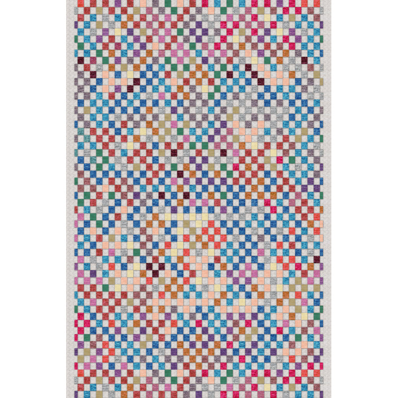 Multi-Colored Square Geometric Patterned Modern Decorative Rug, Rectangle 4'7.12" x 6'6.74"