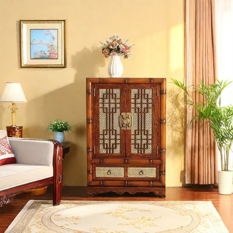 Rattan & Wood Elegant Decorative Cabinet