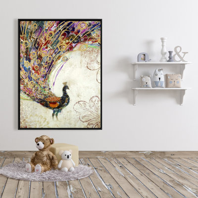 Peacock With Gold Feathers Print On Canvas