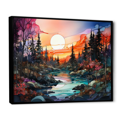 Rivière bien que le lever du soleil sur toile