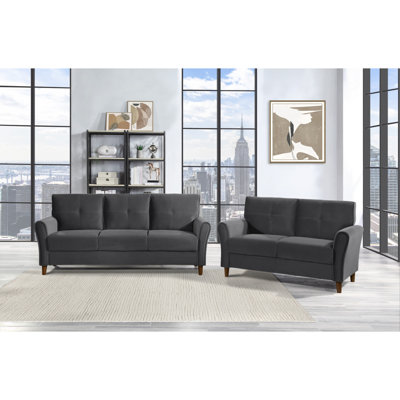 Modern Sofa Sofa Set 2Pcs Comfort Sofa Loveseat Plush Seatbacks Tufted Detail Velvet Upholstery Solid Wood Frame Furniture