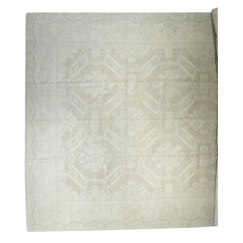 Tapis beige en laine noué à la main de conception unique 13 pi x 17 pi 3 po