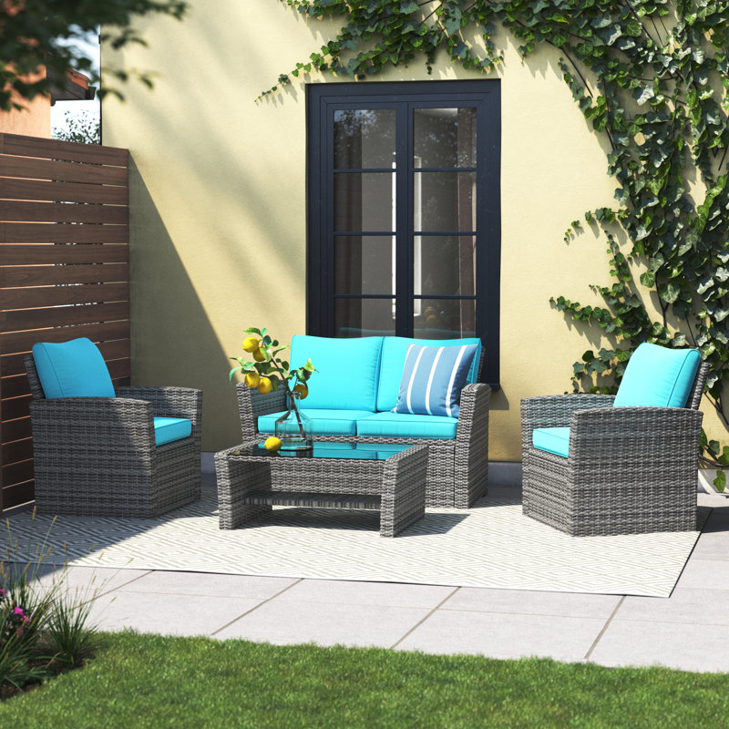 Bonita 4 - Person Patio Conversation Set with Cushions, Turquoise