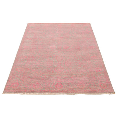 Tapis rose héritage noué à la main de conception unique 6 pi 1 po x 9 pi 4 po
