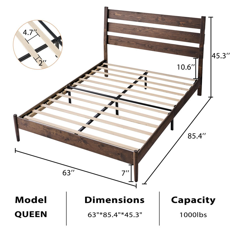 Base de lit en bois massif avec tête de lit ergonomique Flennory, Grand lit, Chocolat