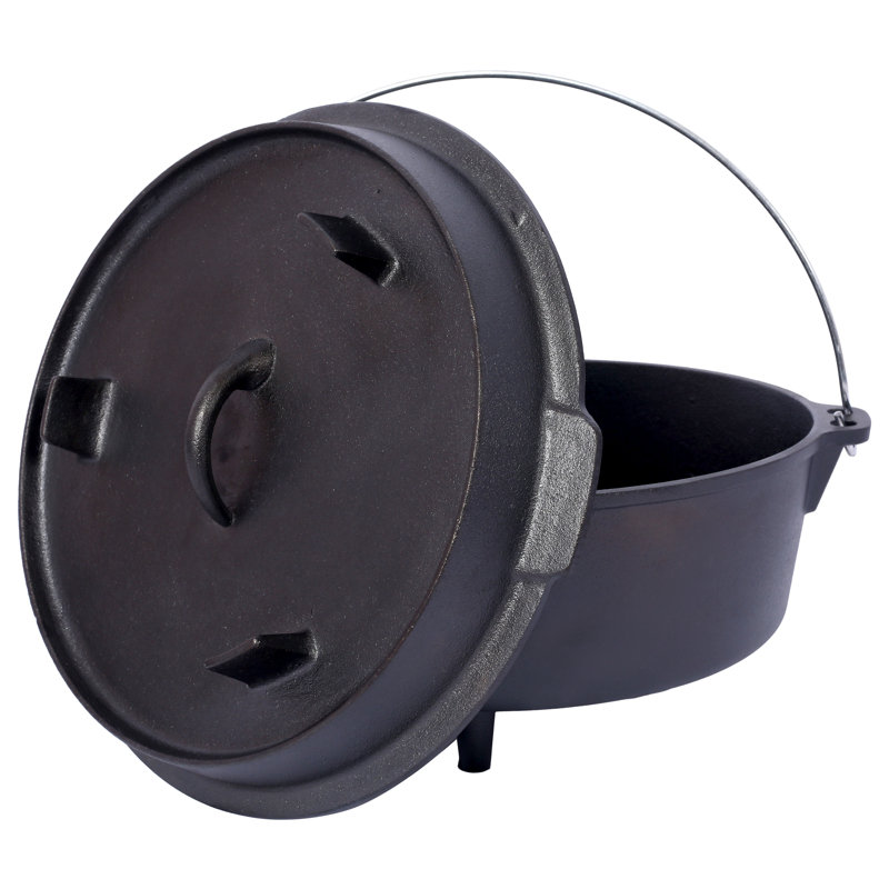 Cocotte en fonte pré-assaisonnée avec couvercle pour poêle de camping extérieur et cuisson à feu ouvert