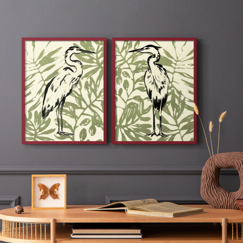 «Retro Parlor Heron I», reproduction encadrée de qualité supérieure - prête à être accrochée - aucun clou requis - aucun clou requis
