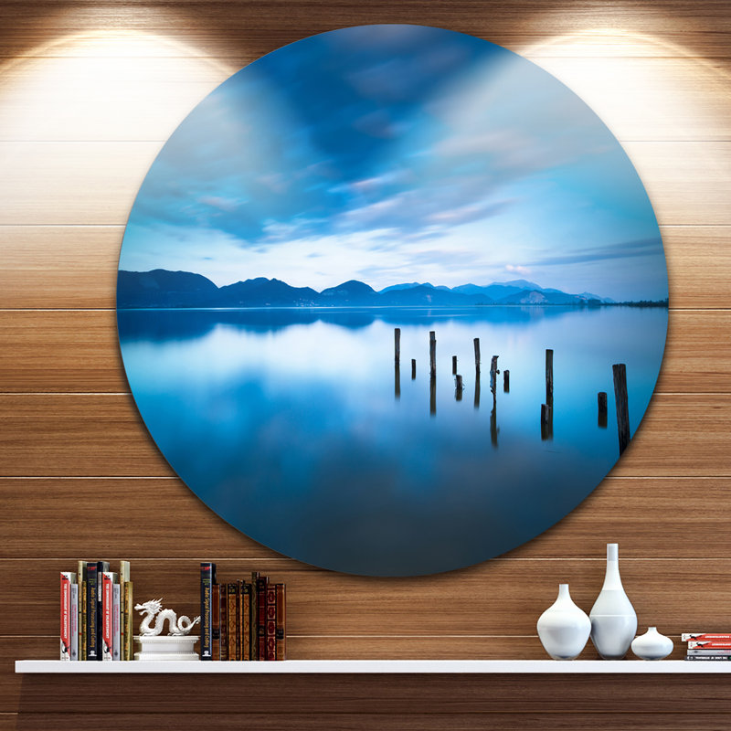 «Blue Lake with Wooden Pier», impression, H 38 po x l 38 po x P 1 po, Métal