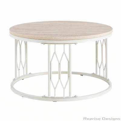Table basse ronde en panneau de fibres à densité moyenne de 27,5 pouces de diamètre. Une table basse ronde pour le salon au design industriel rustique, avec des pieds en métal robustes et un assemblage facile.