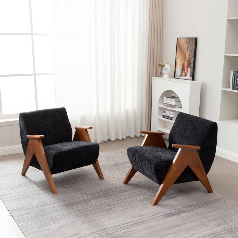 69.9Cm Wide Chenille Armchair, Black Chenille