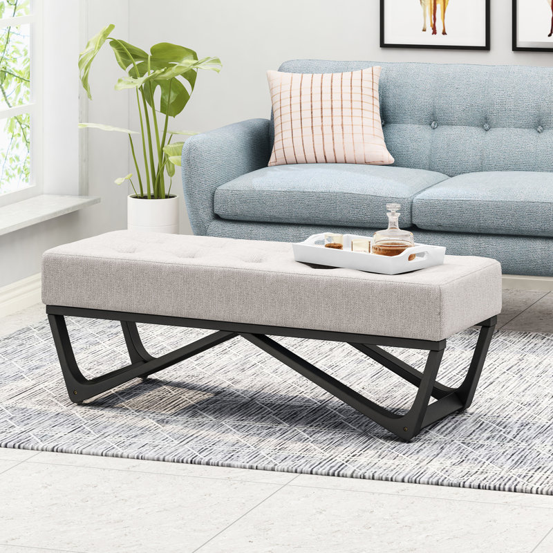 Banc contemporain gris avec coutures gaufrées sophistiquées, base l 46,54 po x P 17,5 po x H 16,76 po