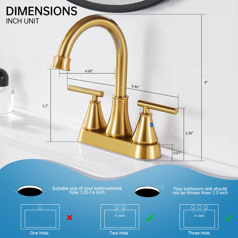 Robinet de salle de bain central à 2 poignées avec ensemble de drain 2241 Keboo, Or brossé