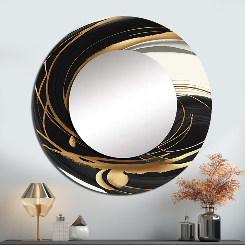 Décoration murale dorée en cercle doré II - Miroir rond moderne_MTMIR56279, 36 po x 36 po