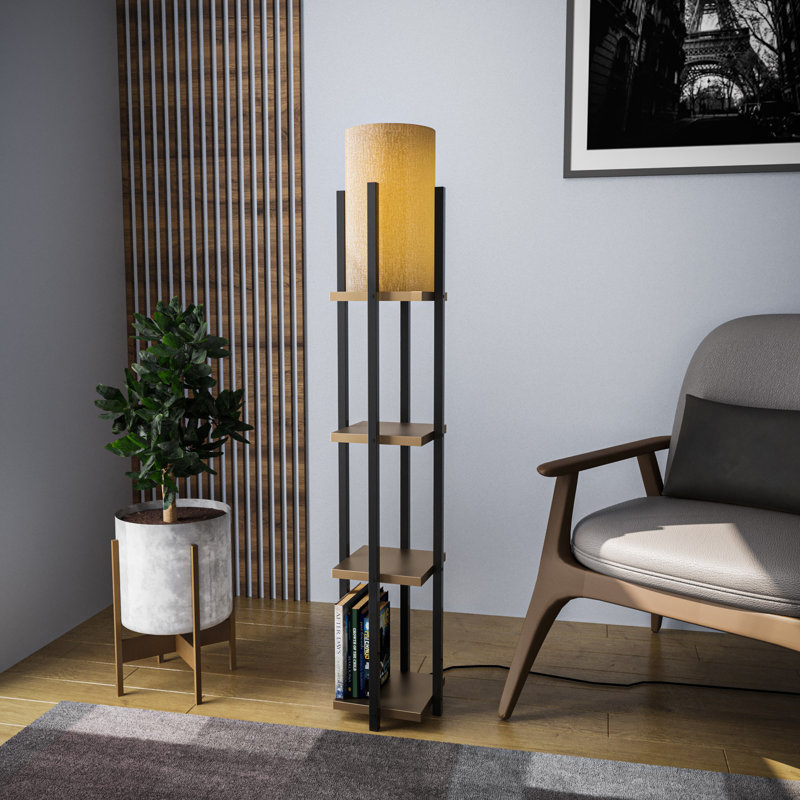 Lampe de plancher, Ambre, Noir / or