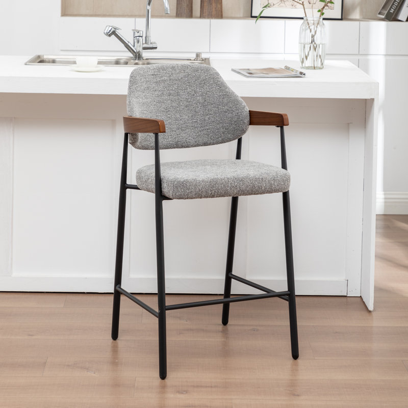 Tabouret de comptoir rembourré avec accoudoirs Devane, Gris