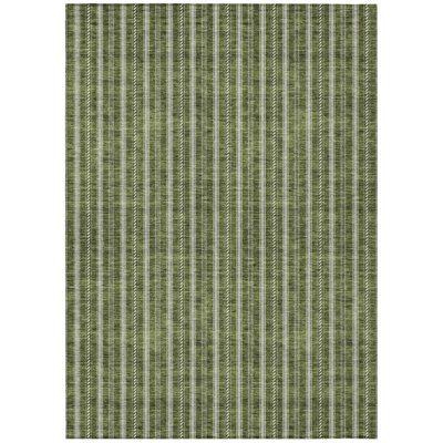 8' X 10' Olive Green And Ivory Striped Washable Indoor Outdoor Area Rug