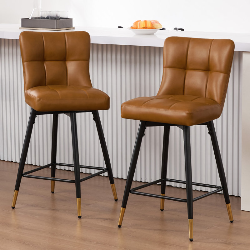 Swivel Upholstered Counter Stool, Light Brown
