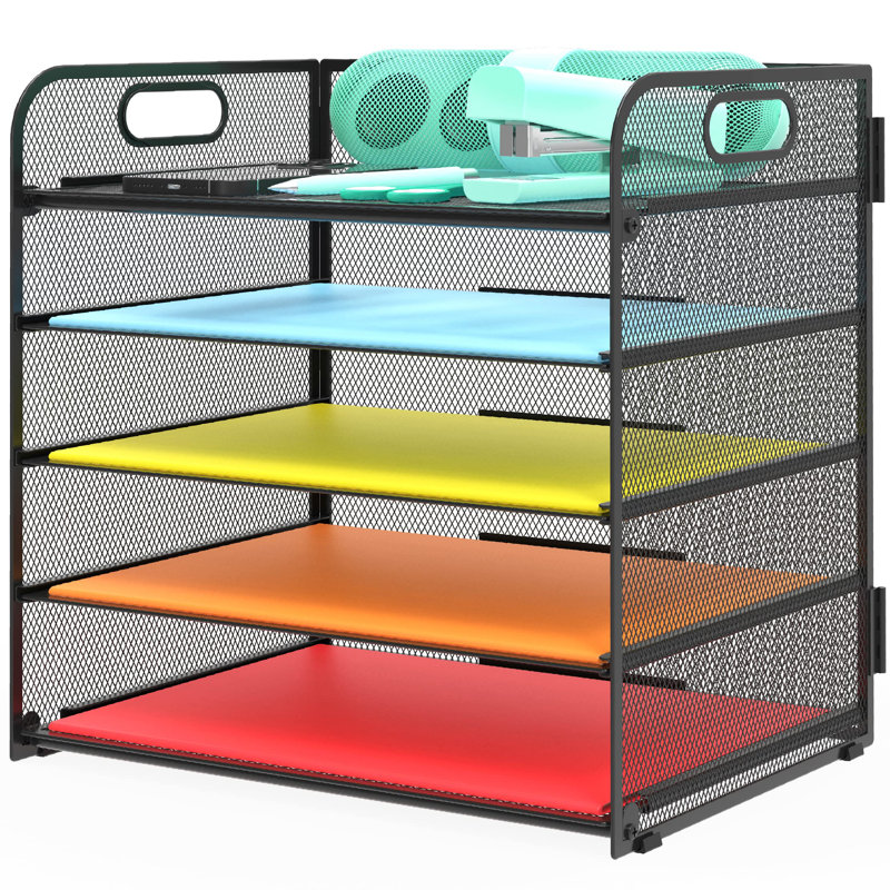 Black Metal 5-Tier Letter Tray Paper Organizer with Handles