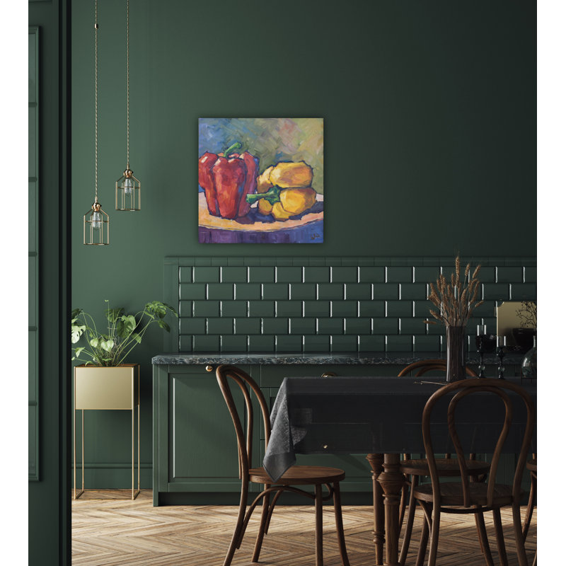 «Pepper's On A Plate», reproduction d'art sur toile, H 26 po x l 26 po x P 2 po, Cadre flottant blanc