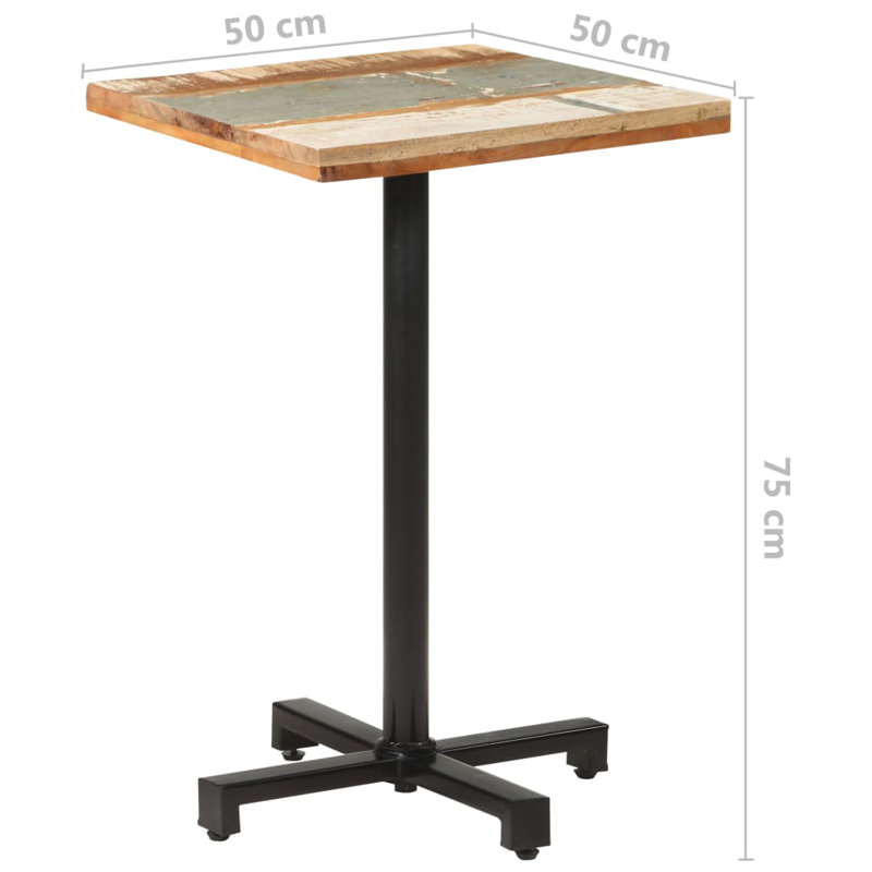 Table bistro carrée en bois d'acacia massif, H 29,53 po x l 19,69 po x P 19,69 po, gris