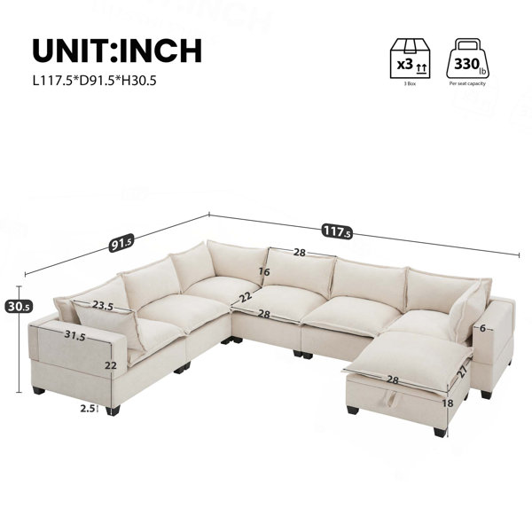 Latitude Run® 118'' Modular Sectional Sofa with Movable Storage Ottoman ...
