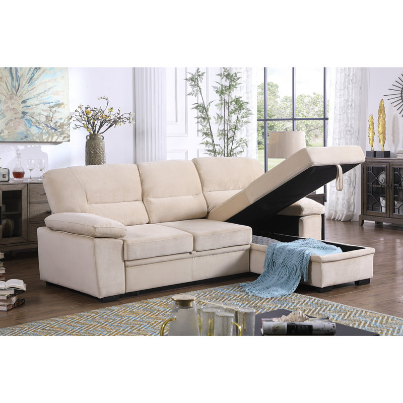 Canapé-lit modulaire réversible en tissu de velours beige Kipling, Velours - beige