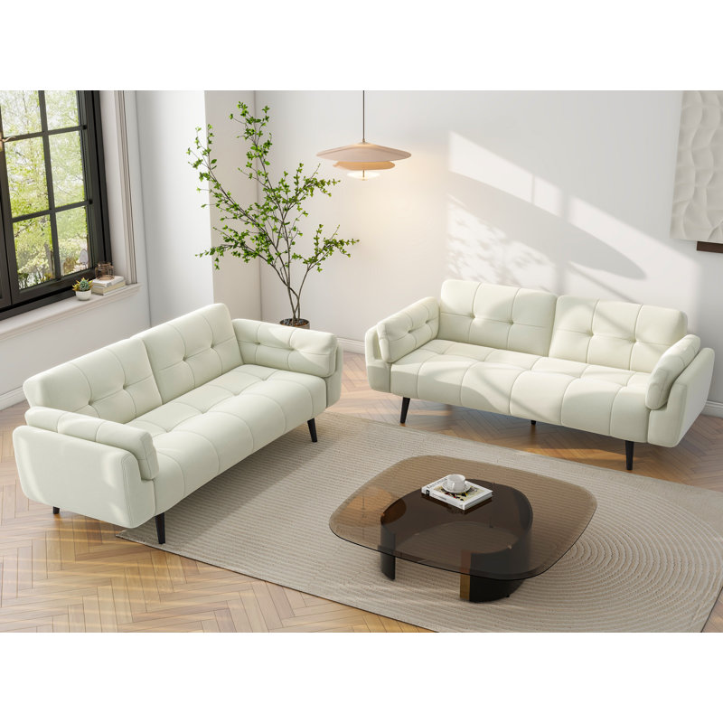 Raducu Twin 190.2Cm Wide Tufted Convertible Sofa, Beige Polyester