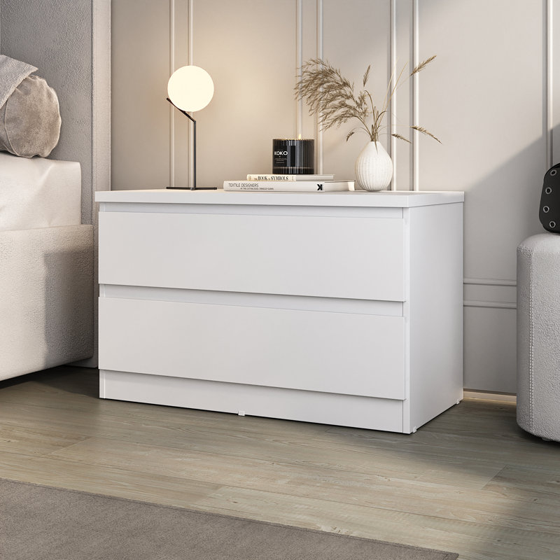 Table de chevet moderne à deux tiroirs, Blanc