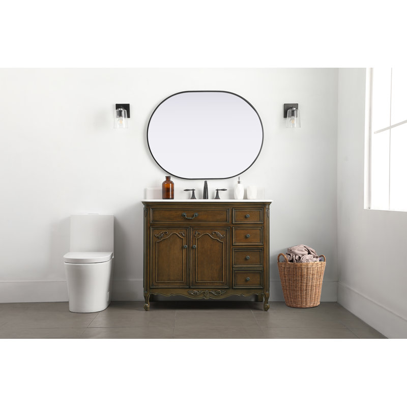 Ensemble de meuble-lavabo simple 42 po Angelique, Blanc pur, Chêne foncé