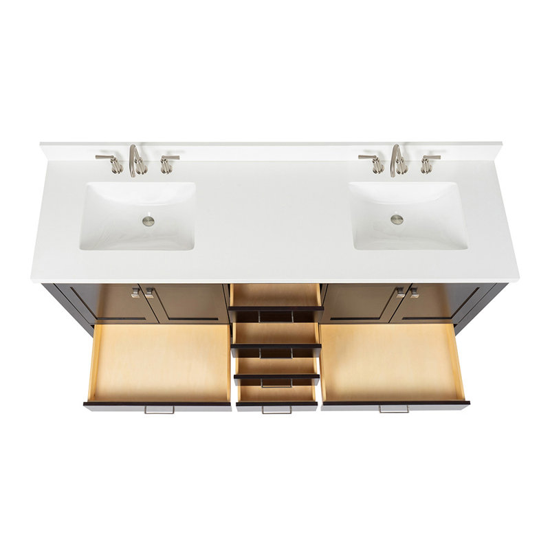 Ensemble de meuble-lavabo double 73 po Cambridge, Espresso, Rectangular
