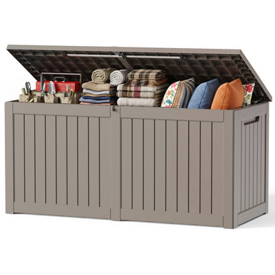 Outdoor Storage Box, 330 Gallon Waterproof Resin Deck Box with Support Rod