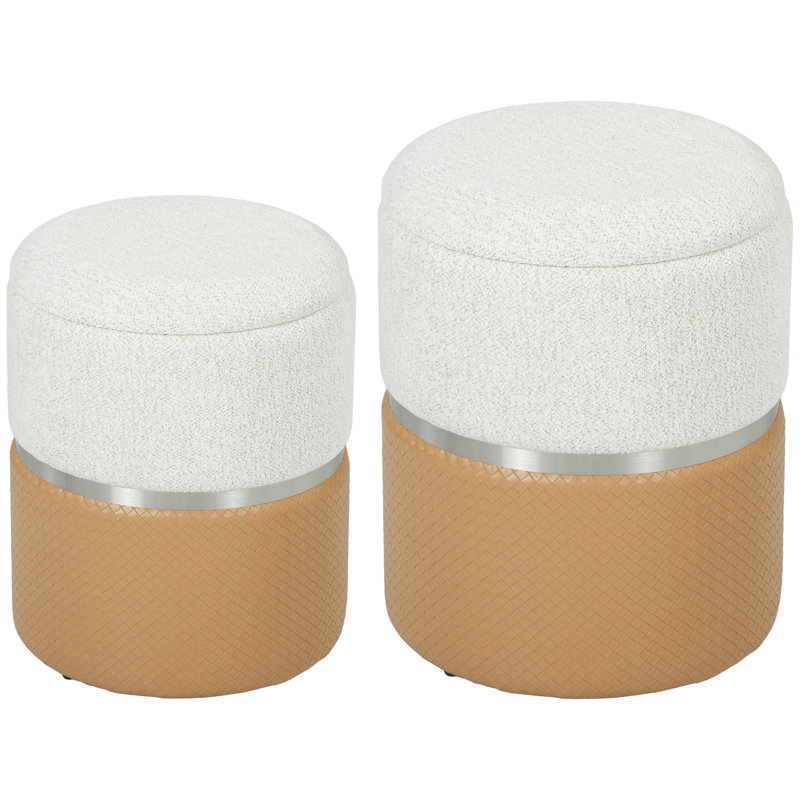 36cm Wide Ottoman, White/Brown