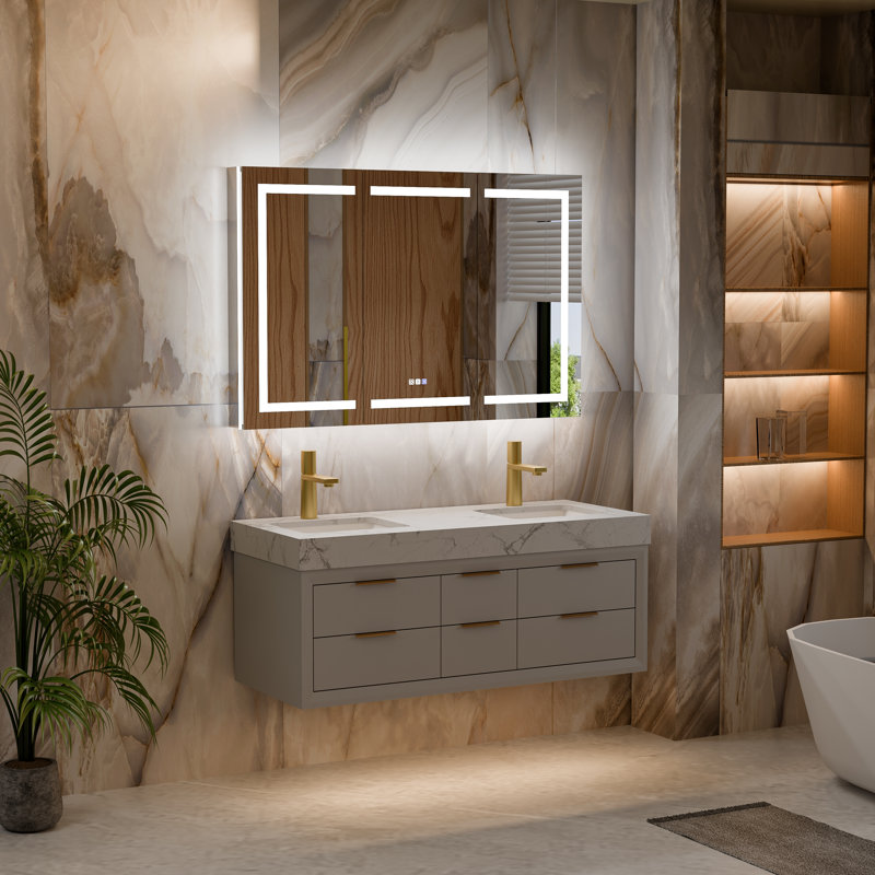 Armoire à pharmacie pour salle de bain 54 po x l 36 po avec éclairage à DEL et rétro-éclairé avec loupe 5X et porte à fermeture en douceur 1800 W