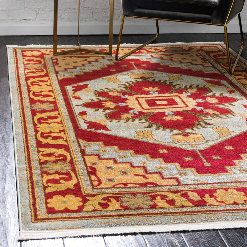 Tapis rouge tissé à la machine Eesi, Rectangle 10 pi 6 po x 16 pi 5 po