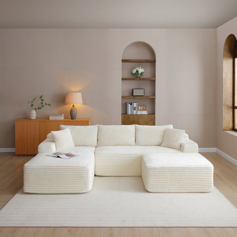 Repose-pieds en velours côtelé Corduroy, Beige