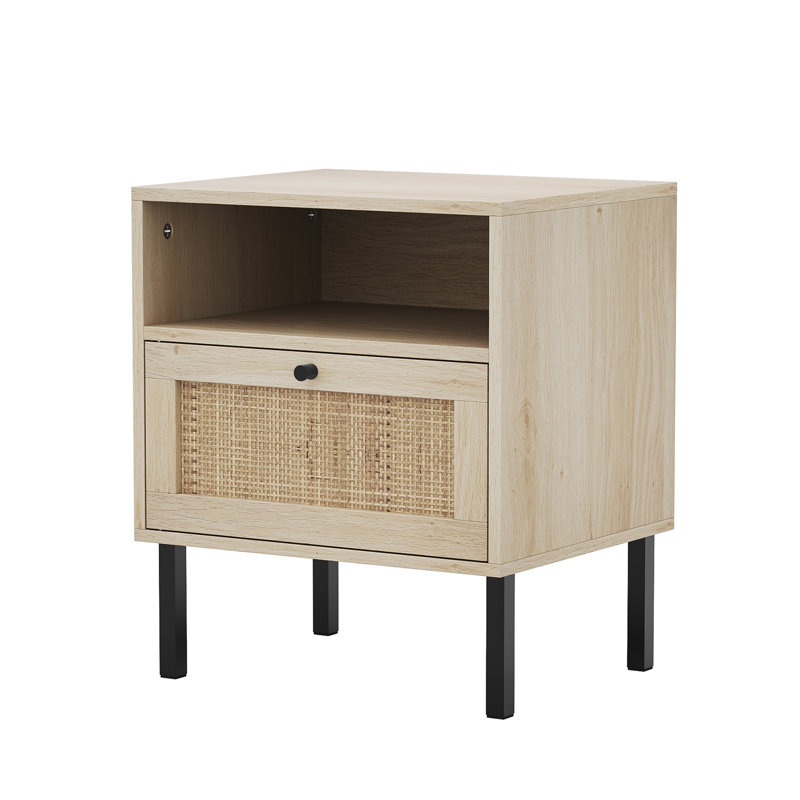 Table de chevet rectangulaire avec porte en rotin Aimara, Naturel, Individuel