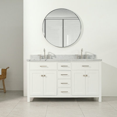 Abbate 60" Double Bathroom Vanity with Carrara White Marble Top