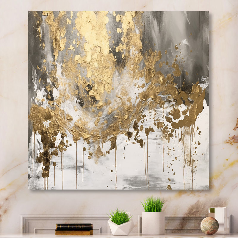 Goutte dorée moderne - art mural abstrait, H 30 po x l 30 po, Toile tendue, Sans cadre