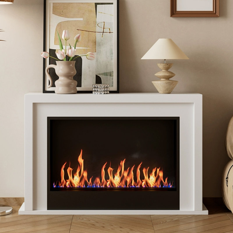 Foyer autoportant en bois massif blanc, H 38,37 po x l 59,06 po x P 13,78 po, Blanc